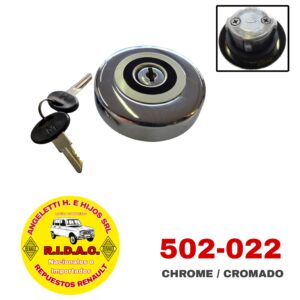TAPA TANQUE DE COMBUSTIBLE RENAULT 4 / R6 / R12 / R9 / R11 / R18 / R21 / TRAFFIC CROMADA CON LLAVE | Codigo Ridac: 502-022